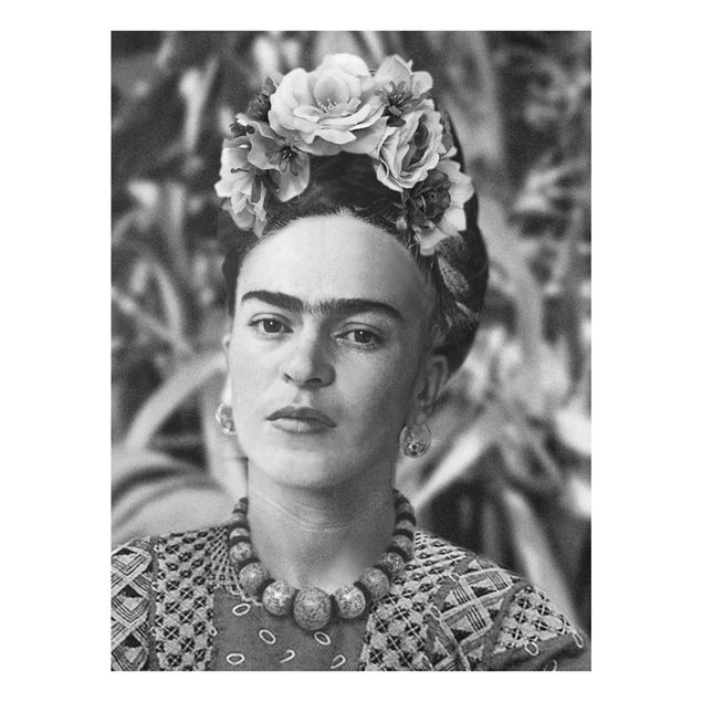 Bilder auf Glas Frida Kahlo Foto Portrait mit Blumenkrone