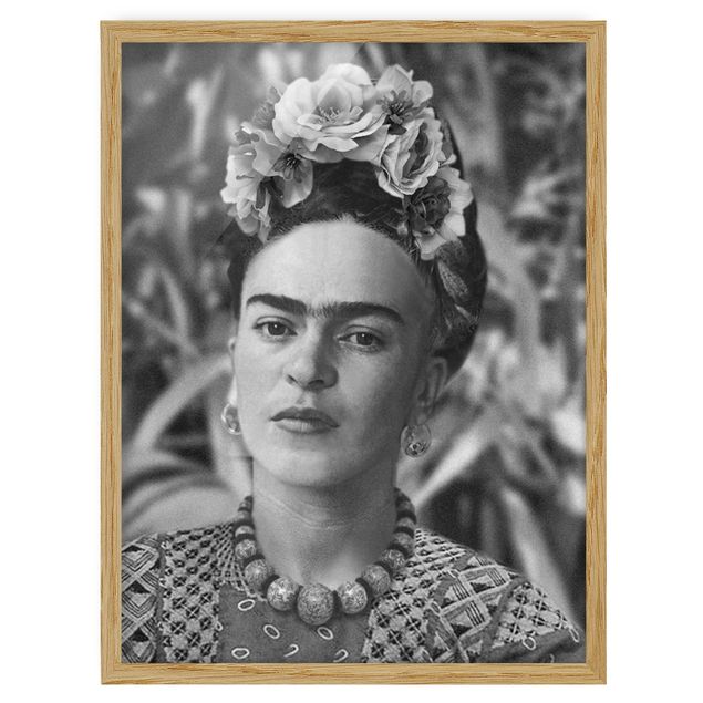 Wandbilder mit Rahmen Frida Kahlo Foto Portrait mit Blumenkrone