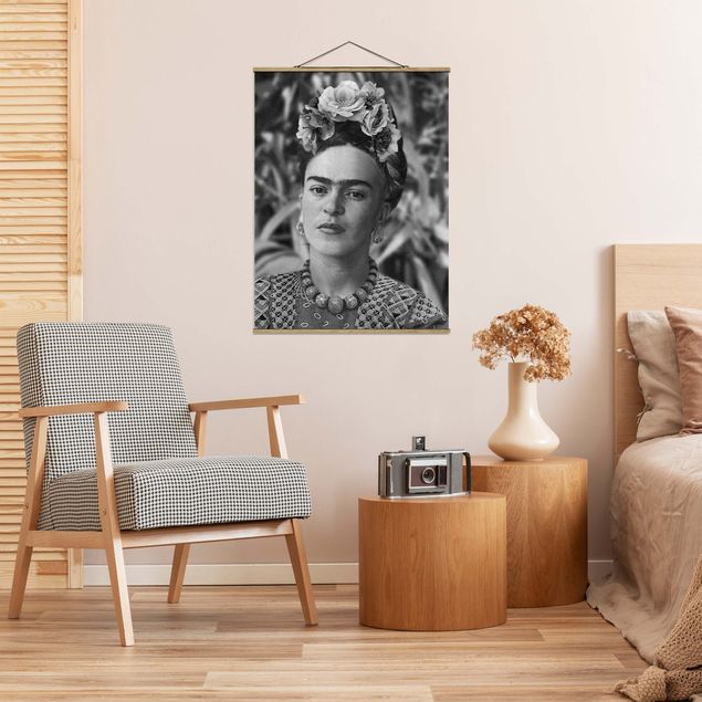 Stoffbilder Frida Kahlo Foto Portrait mit Blumenkrone