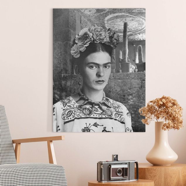 Leinwand Bilder XXL Frida Kahlo Foto Portrait vor Kakteen