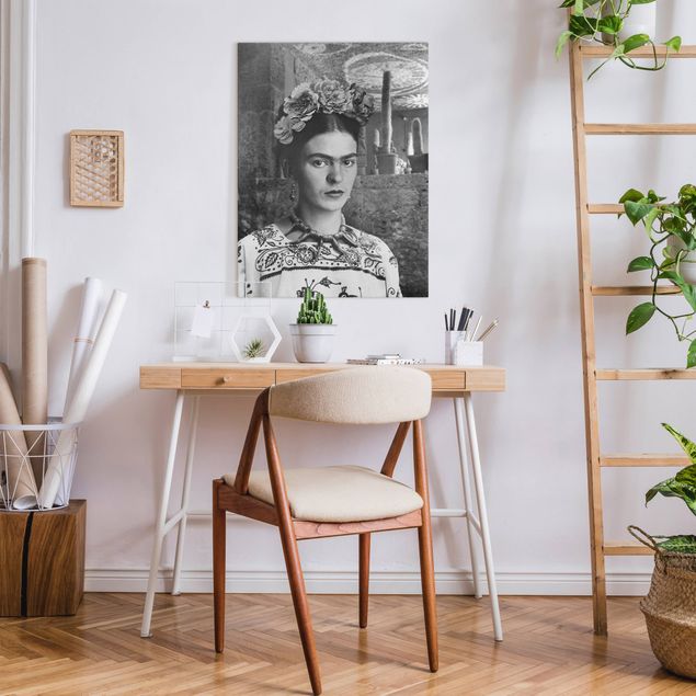 Leinwandbild Kunstdruck Frida Kahlo Foto Portrait vor Kakteen