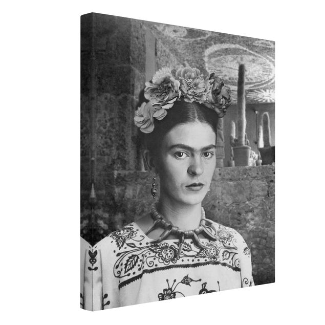 Moderne Leinwandbilder Wohnzimmer Frida Kahlo Foto Portrait vor Kakteen
