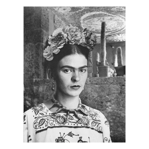 Glasbilder Frida Kahlo Foto Portrait vor Kakteen