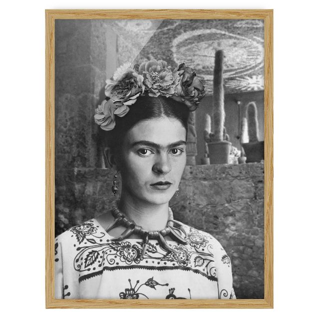 Gerahmte Bilder Frida Kahlo Foto Portrait vor Kakteen