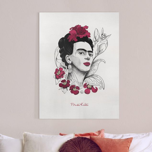 Wandbilder XXL Frida Kahlo Portrait mit Blüten