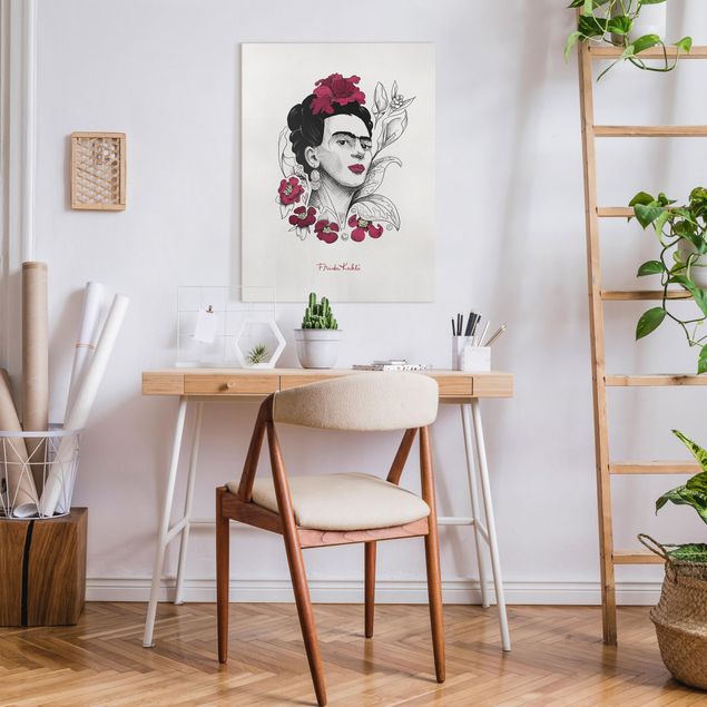 Wandbilder Wohnzimmer modern Frida Kahlo Portrait mit Blüten