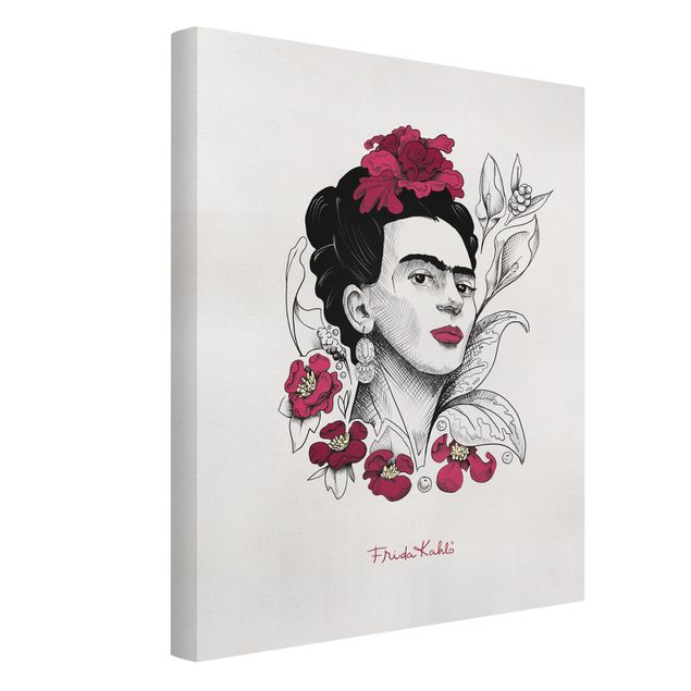 Wandbilder Wohnzimmer modern Frida Kahlo Portrait mit Blüten