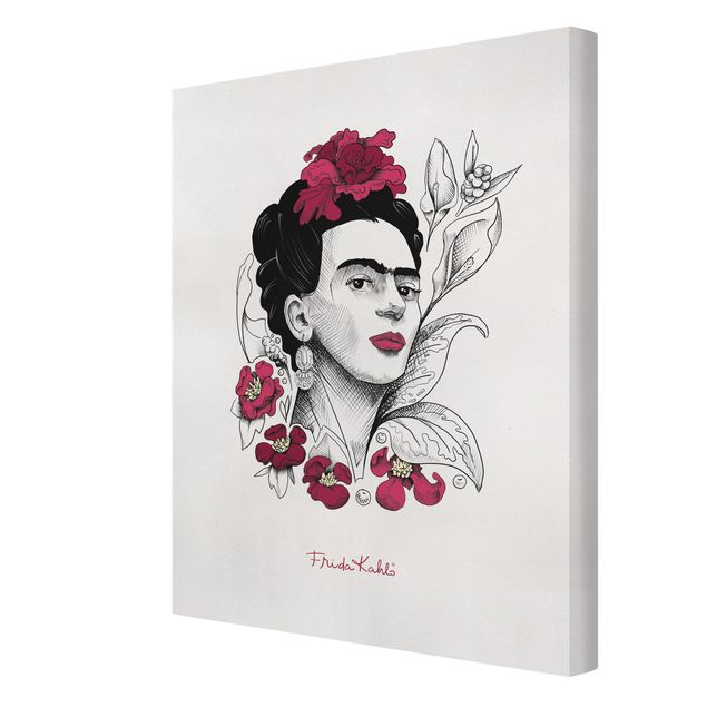 Wandbilder Frida Kahlo Portrait mit Blüten