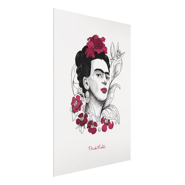 Bilder auf Glas Frida Kahlo Portrait mit Blüten