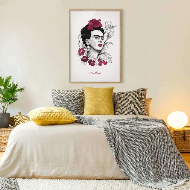 Schöne Wandbilder Frida Kahlo Portrait mit Blüten
