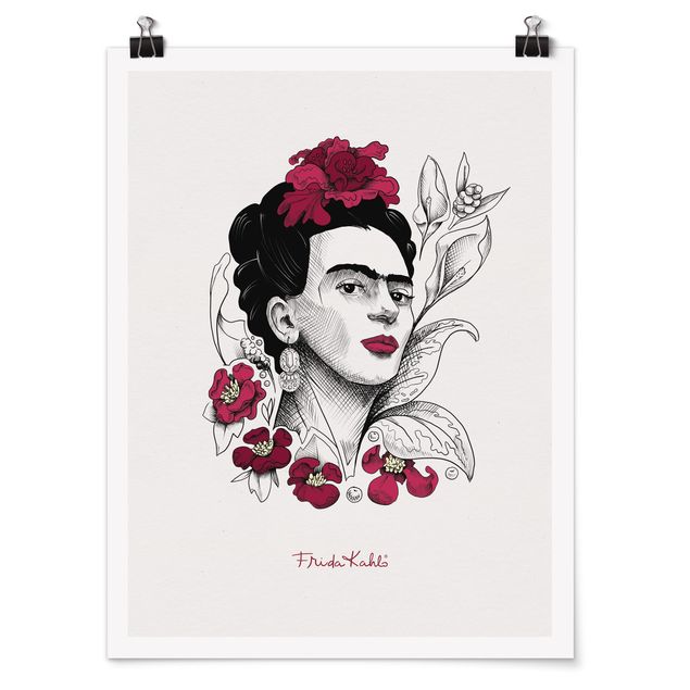 Poster Frida Kahlo Portrait mit Blüten