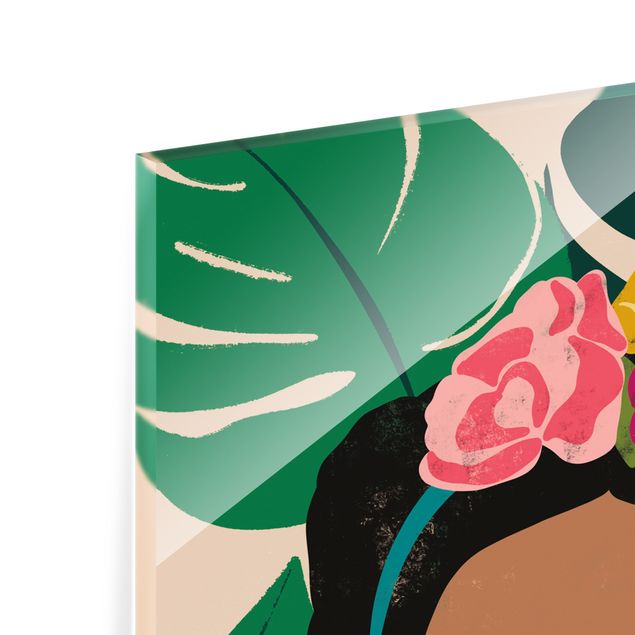 Glasbild - Frida tropische Collage - Hochformat