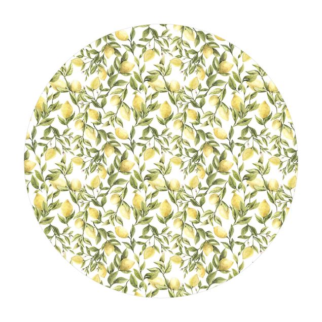 Runder Vinyl-Teppich - Fruchtige Zitronen mit Blättern