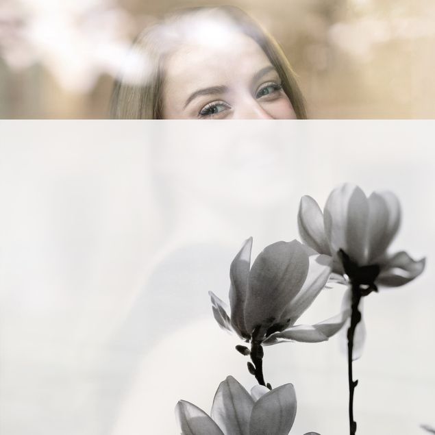 Fensterbilder XXL Frühlingsbote Magnolie Schwarz Weiß