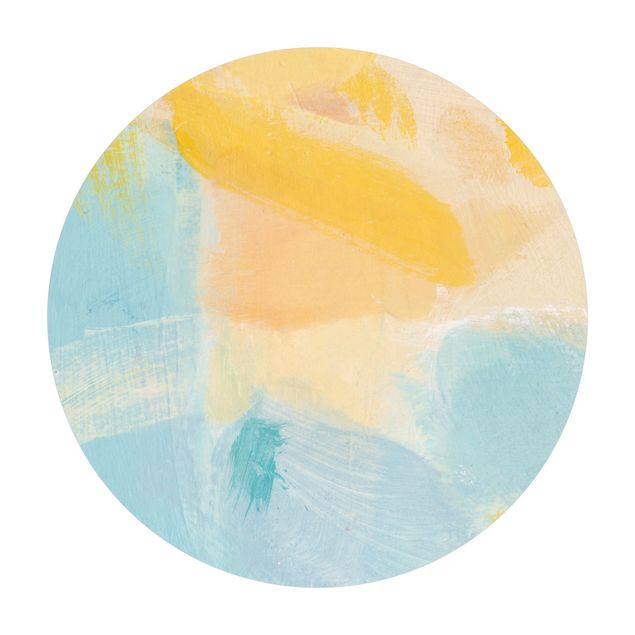 Runder Vinyl-Teppich - Frühlingskomposition in Gelb und Blau