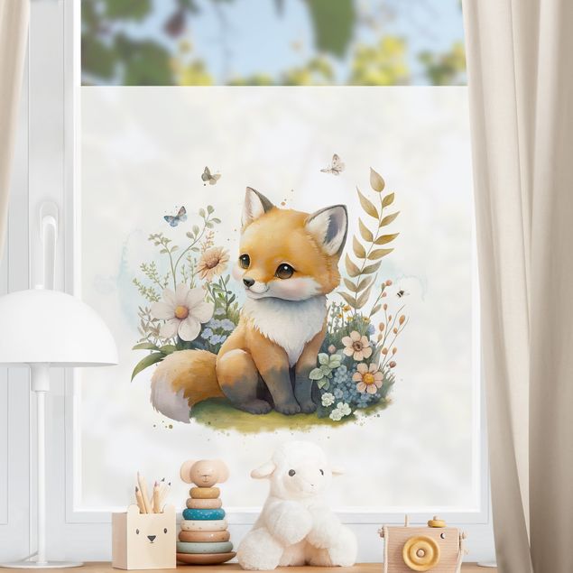 Tier Fensterbilder Fuchs auf Blumenwiese