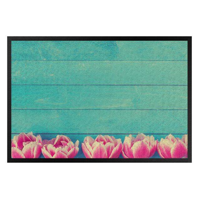 Teppiche Rosa Tulpen auf Türkis