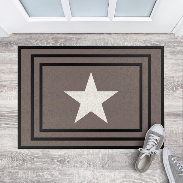 Haustür Fußmatten Stern in graubraun weiß