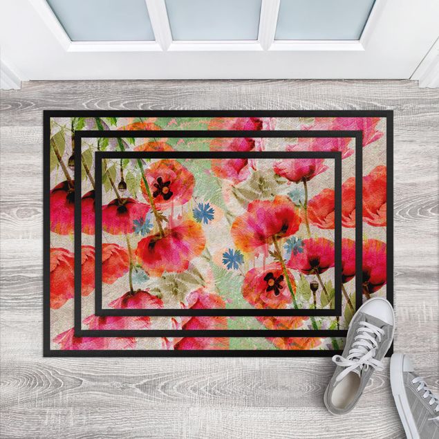 Haustür Fußmatten Watercolor Poppies