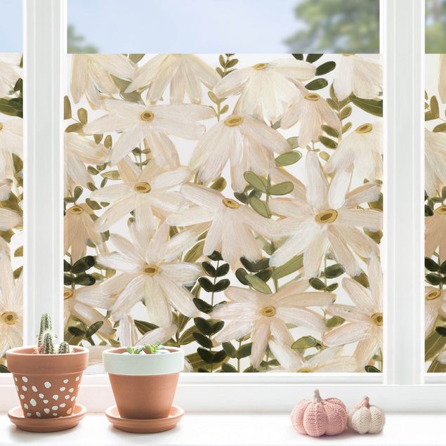 Fensterbilder Blumen Gänseblümchenfeld Weiß Gold