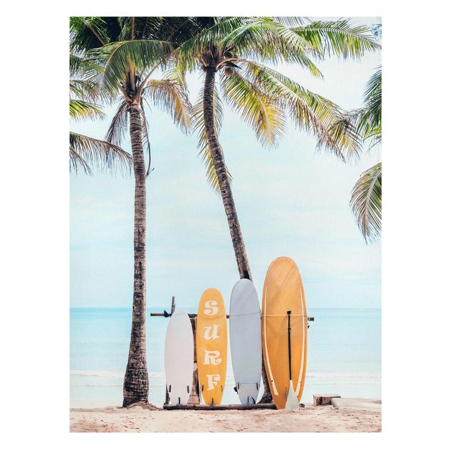 Schöne Wandbilder Gelbe Surfboards unter Palmen