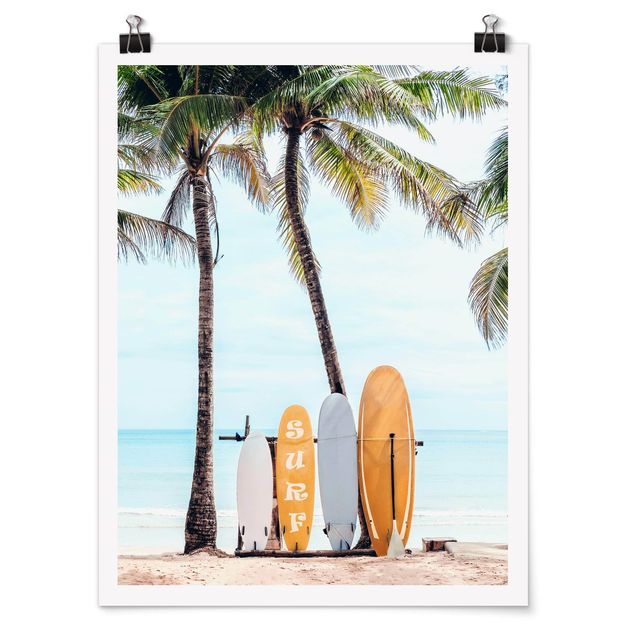 Poster Gelbe Surfboards unter Palmen