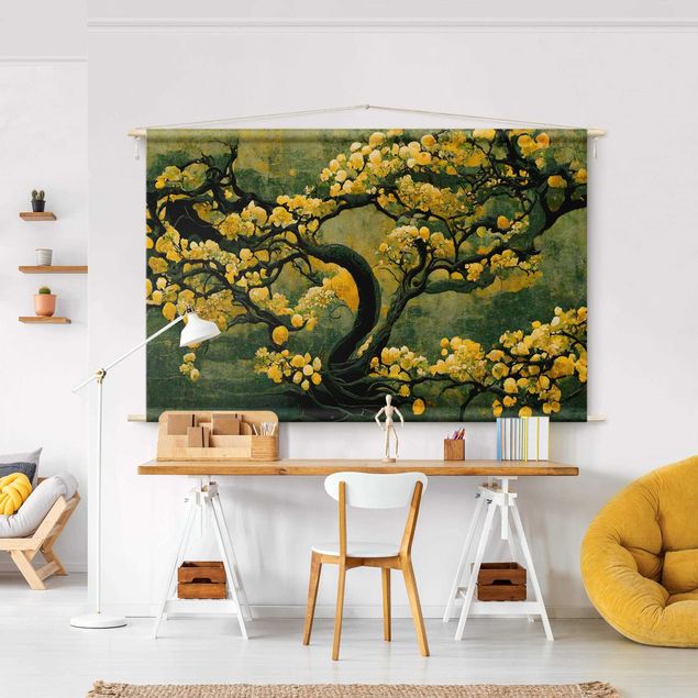 Moderne Wandteppiche Gelber Baum