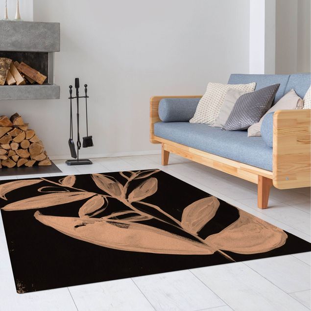 Moderne Teppiche Gemalte Blätter auf Schwarz