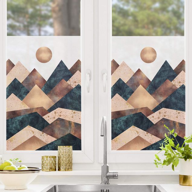 Fensterfolie Wohnzimmer Geometrische Berge Bronze