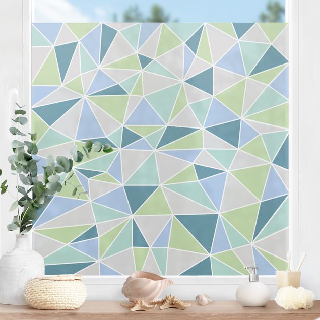Fensterfolie Farbig Geometrische Dreiecke Türkis Grün