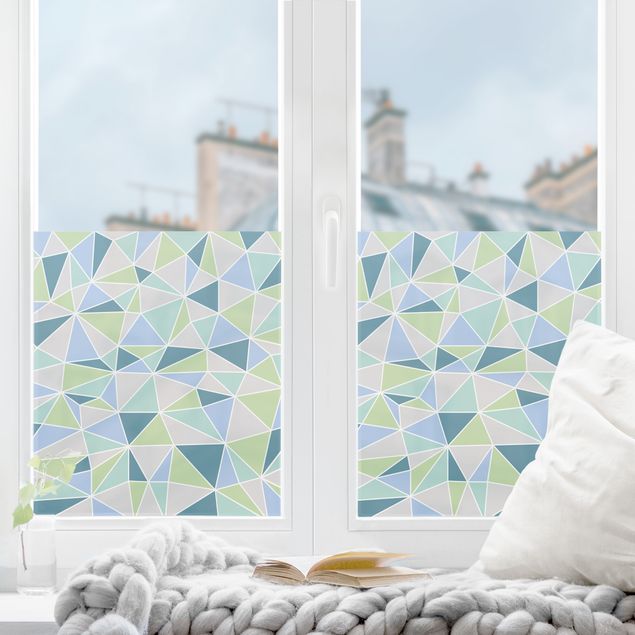 Fensterbild grün Geometrische Dreiecke Türkis Grün