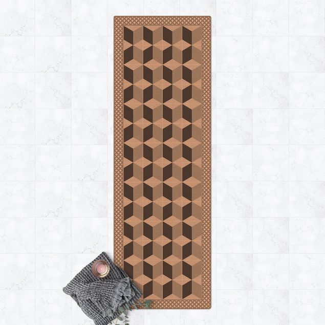 Teppiche Geometrische Fliesen Stufenillusion in Grau mit Bordüre