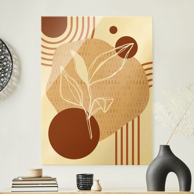 Wandbilder abstrakt Geometrische Formen - Blätter Orange Gold