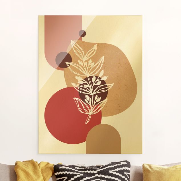 Wandbilder abstrakt Geometrische Formen - Blätter Pink Gold