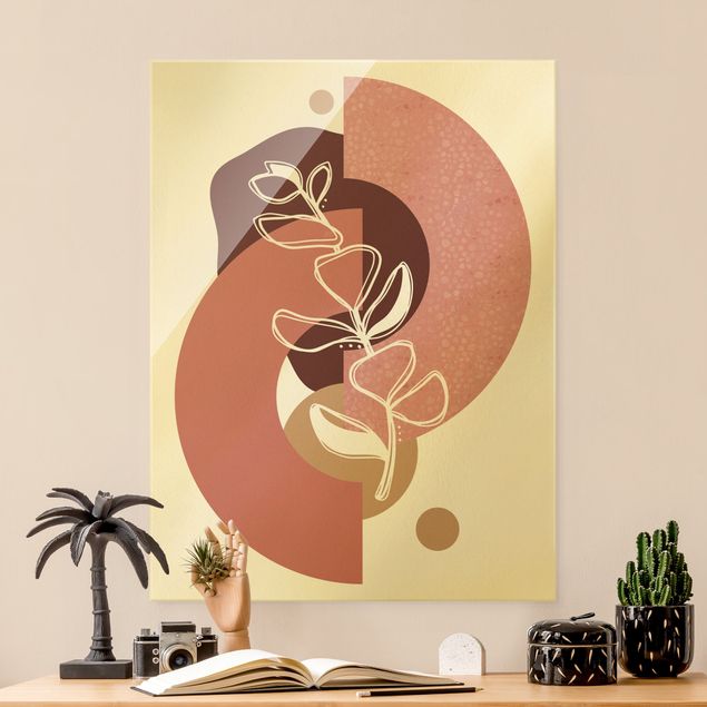 Wandbilder Glas XXL Geometrische Formen - Blätter Rosa Gold