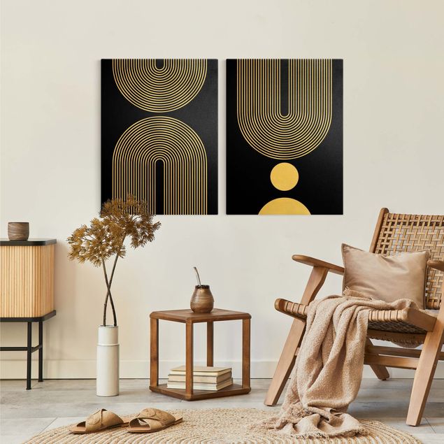 Wandbilder Wohnzimmer modern Geometrische Formen - Regenbogen Schwarz und Weiß