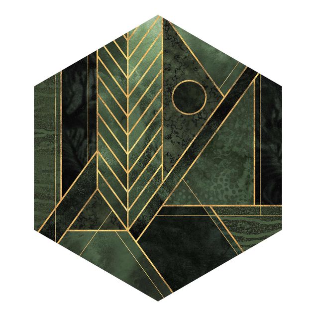 Mustertapete Geometrische Formen Smaragd Gold