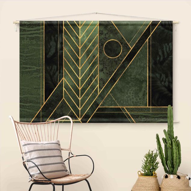 Moderne Wandteppiche Geometrische Formen Smaragd Gold