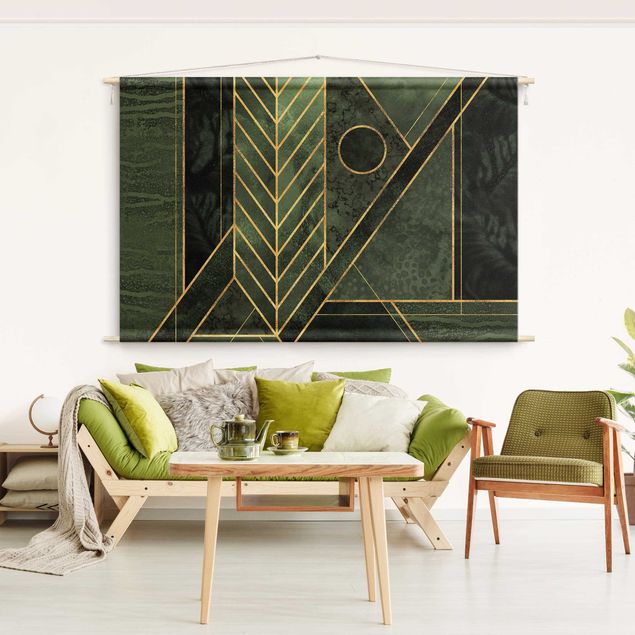 Wandbilder abstrakt Geometrische Formen Smaragd Gold
