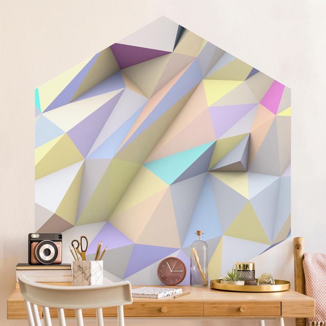 Tapete abstrakt Geometrische Pastell Dreiecke in 3D