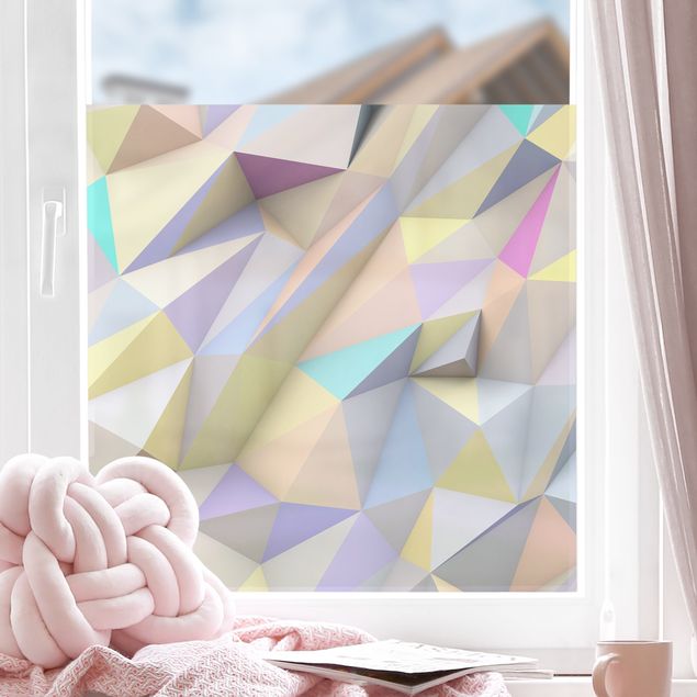 Fensterfolie Wohnzimmer Geometrische Pastell Dreiecke in 3D