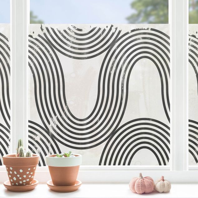 Fensterfolie Wohnzimmer Geometrische Wellen Schwarz Weiß II