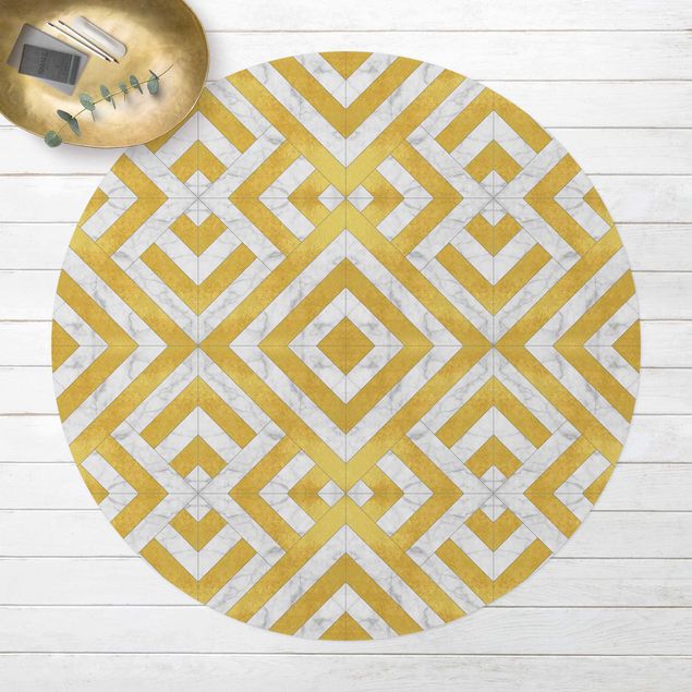 Teppiche Geometrischer Fliesenmix Art Deco Gold Marmor