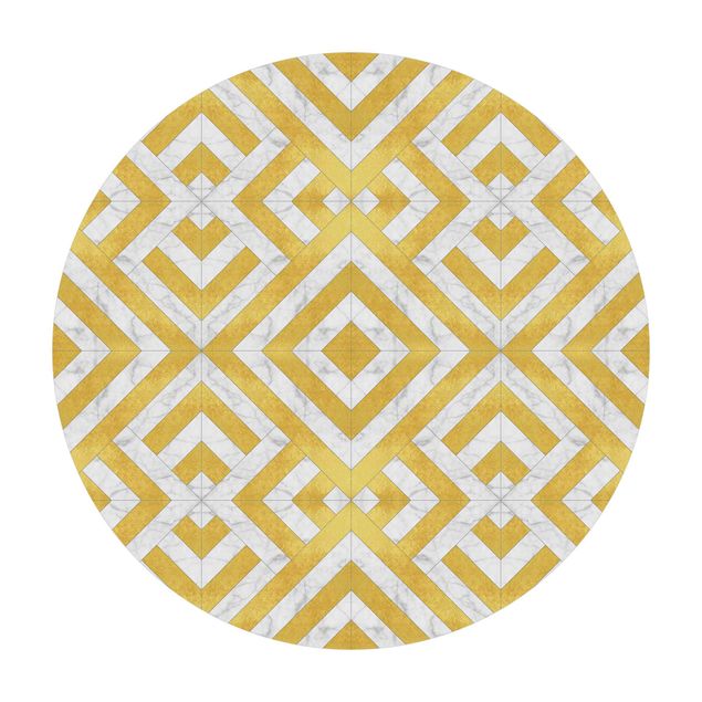 Teppich Steinoptik Geometrischer Fliesenmix Art Deco Gold Marmor