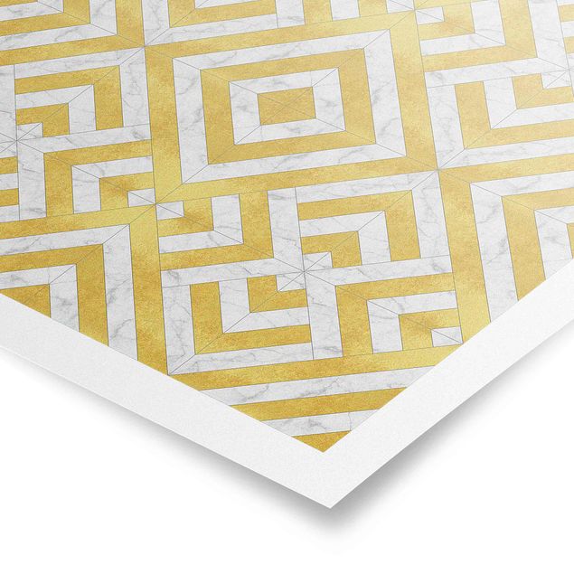 Poster - Geometrischer Fliesenmix Art Deco Gold Marmor - Quadrat 1:1