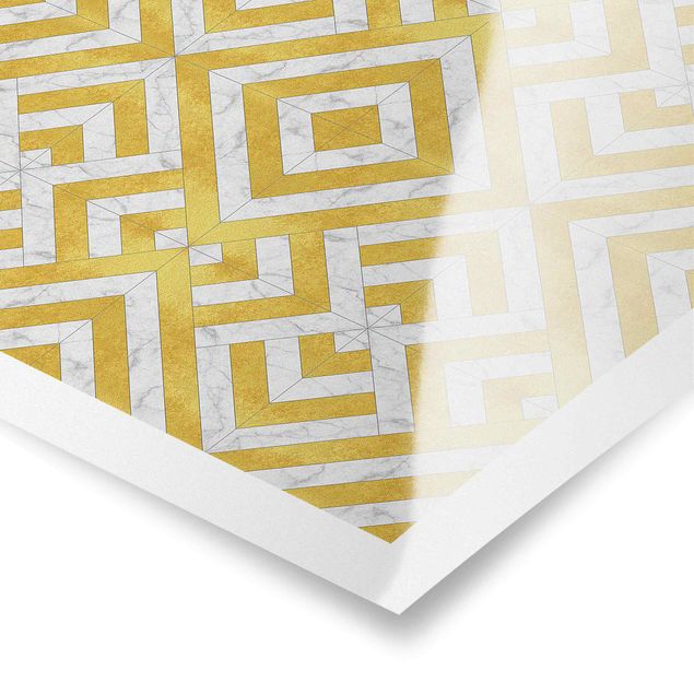 Poster - Geometrischer Fliesenmix Art Deco Gold Marmor - Quadrat 1:1