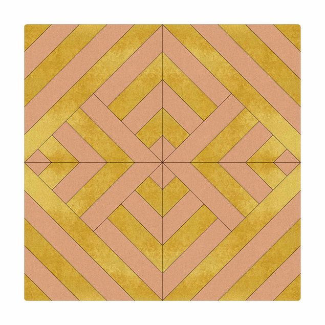 Teppich Esszimmer Geometrischer Fliesenmix Art Deco Gold