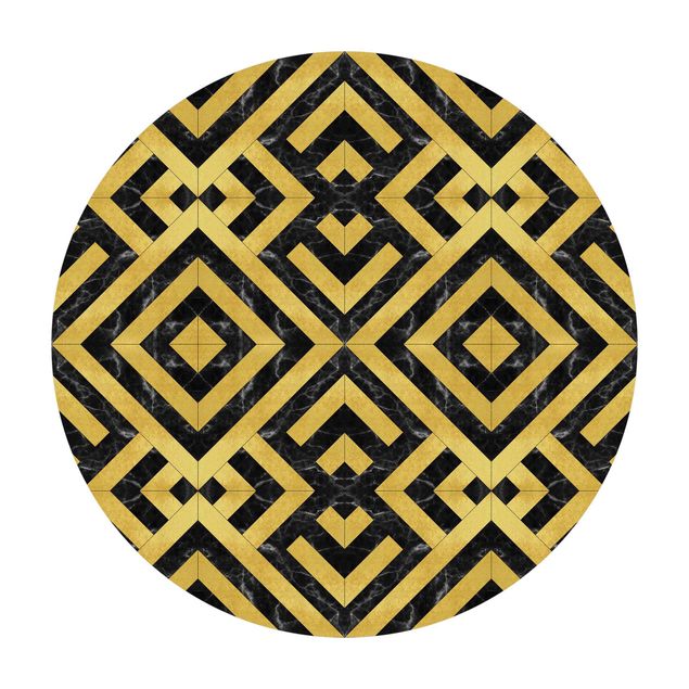 Teppich Steinoptik Geometrischer Fliesenmix Art Deco Gold Schwarzer Marmor