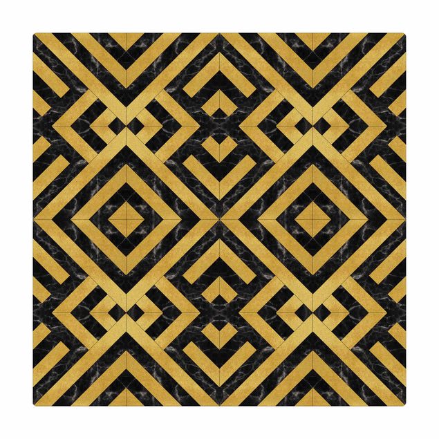 Goldener Teppich Geometrischer Fliesenmix Art Deco Gold Schwarzer Marmor