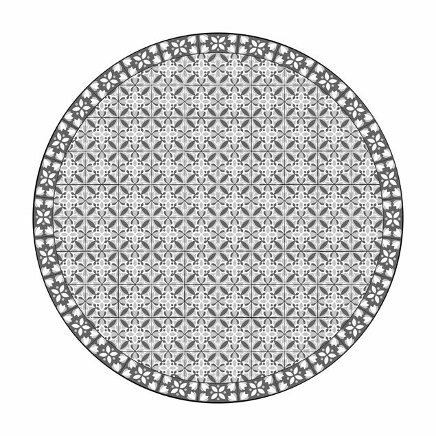 Teppich Esszimmer Geometrischer Fliesenmix Blüte Grau